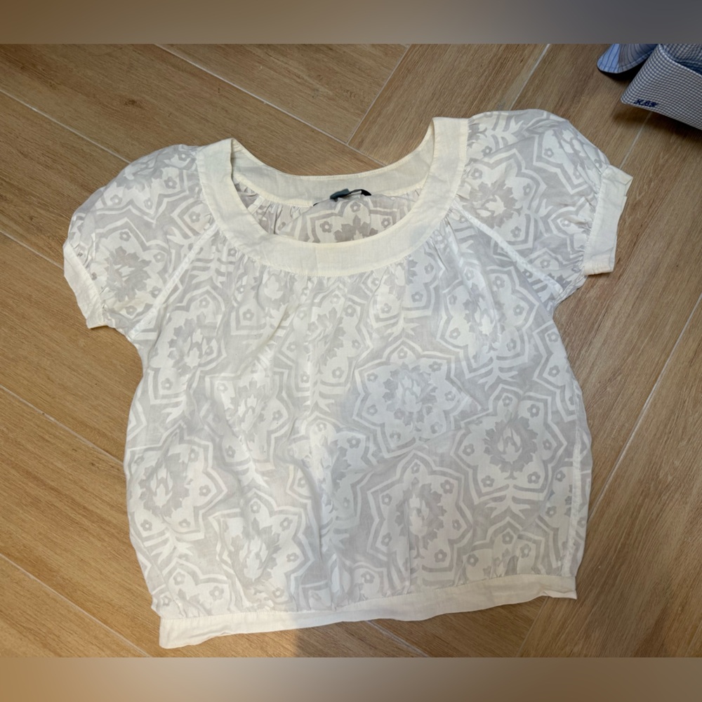 French Connection White Geometric bubble Blouse